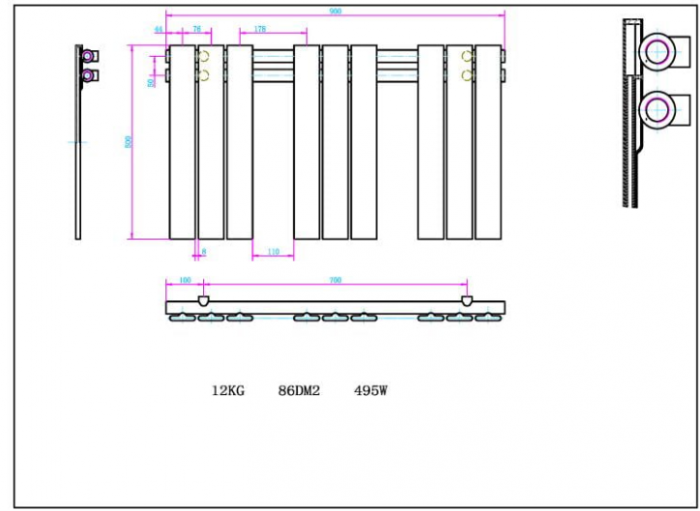 Calorifer portprosop HORIZONT BLACK 900x500mm - negru mat [2]