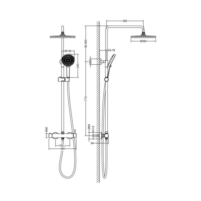 Coloană duș ASTRO cu două funcții - Nichel [2]