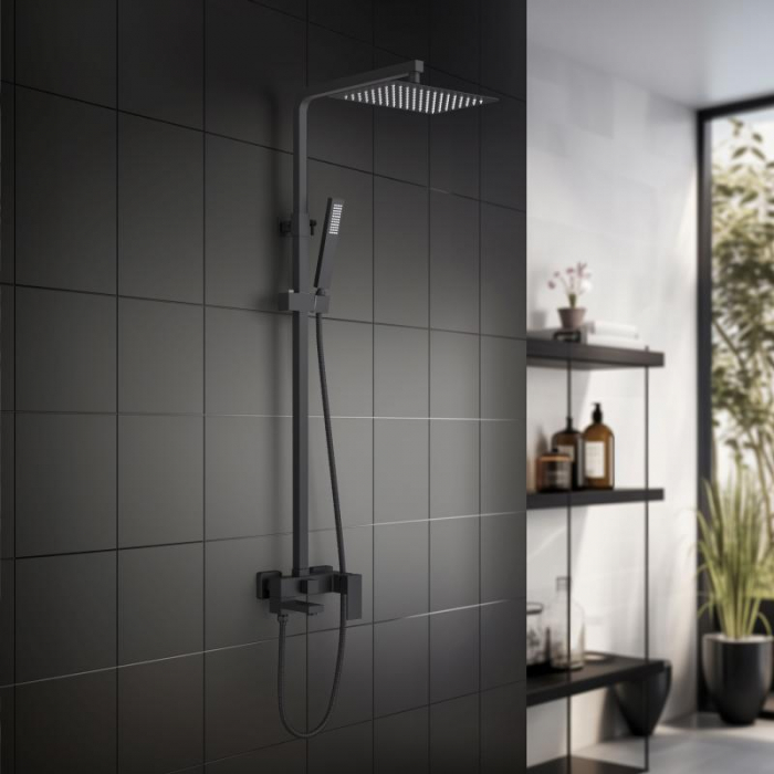 Coloana dus completa CUBEFIELD, cu pipa pliabila, 3 functii, montaj pe perete - negru [3]