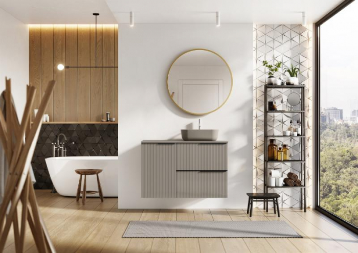 Dulapior de baie cu cos de rufe, 40cm - bej mat - Monterey Glass [3]