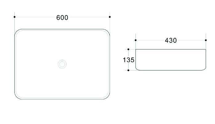 Lavoar dreptunghiular AURORA, din porțelan, montaj pe blat 60X43cm - gri exterior / alb interior [2]