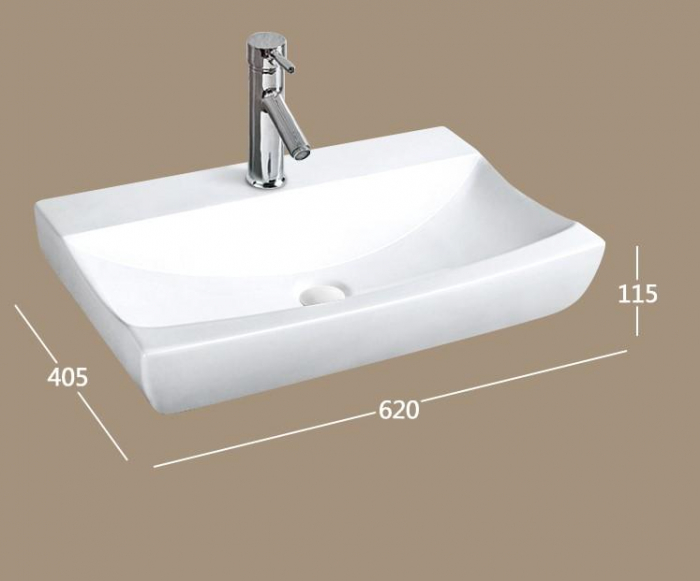 Lavoar dreptunghiular DALLAS, din porțelan, montaj pe blat, 62x40,5cm - alb [3]