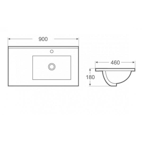 Lavoar dreptunghiular dreapta TEXAS, din porțelan, încorporabil, 90x46cm - alb [2]