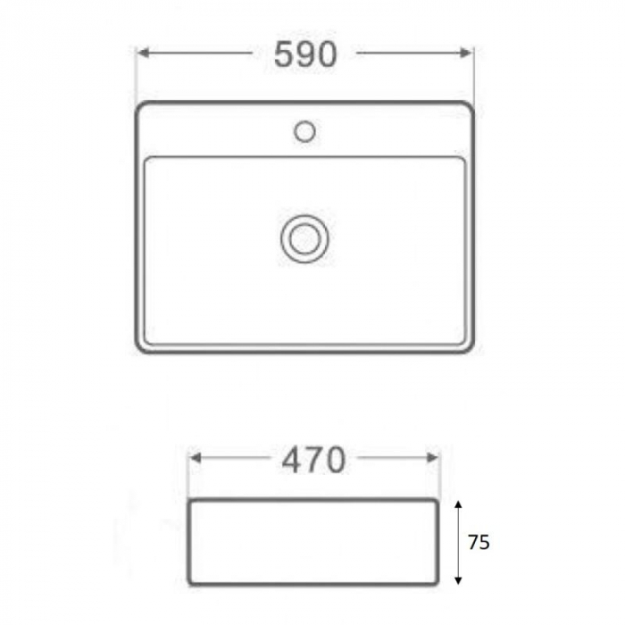 Lavoar dreptunghiular HOUSTON, din porțelan, montaj pe blat, 59x47cm - alb [3]