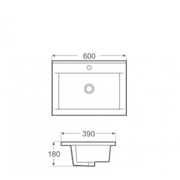 Lavoar dreptunghiular MEDFORD, din porțelan, încorporabil, 60x39cm - alb [2]