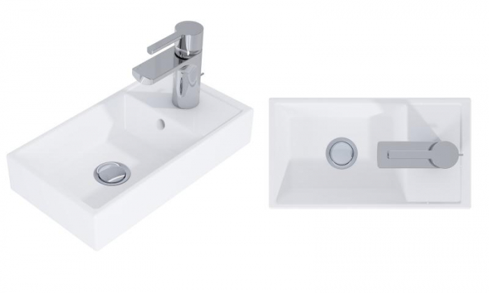 Lavoar dreptunghiular MINI, din porțelan, cu mobilier albastru mat, 40x22,5cm - alb [3]