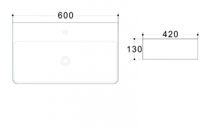 Lavoar dreptunghiular PLANO, din porțelan, cu suport prosoape, cu scurgere neagră 60X42cm - negru [2]