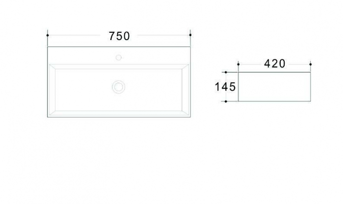 Lavoar dreptunghiular TAMPA, din porțelan, cu picioare metalice 75X42cm - alb [2]