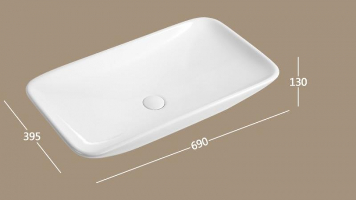 Lavoar dreptunghiular WASHINTON, din porțelan, montaj pe blat, 69x39,5cm - alb [2]