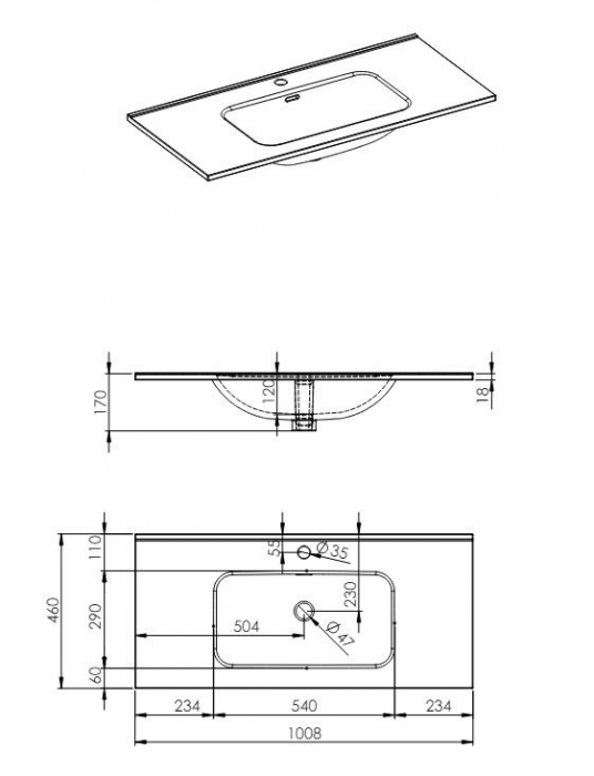 Lavoar încorporabil 100cm, negru mat - Skappa [2]
