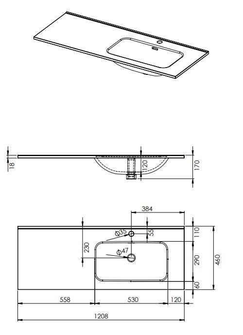 Lavoar încorporabil 120cm (80+40) dreapta - SKAPPA [4]