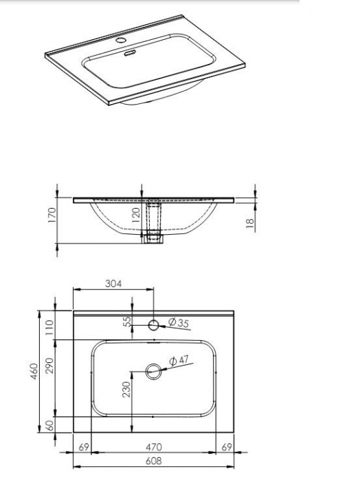 Lavoar încorporabil 60cm, verde mat - Skappa [2]