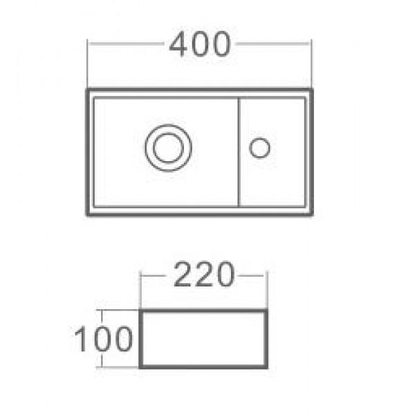 Lavoar mini dreptunghiular AUSTIN, pe partea dreaptă, montaj în perete 40x22cm  - alb [2]