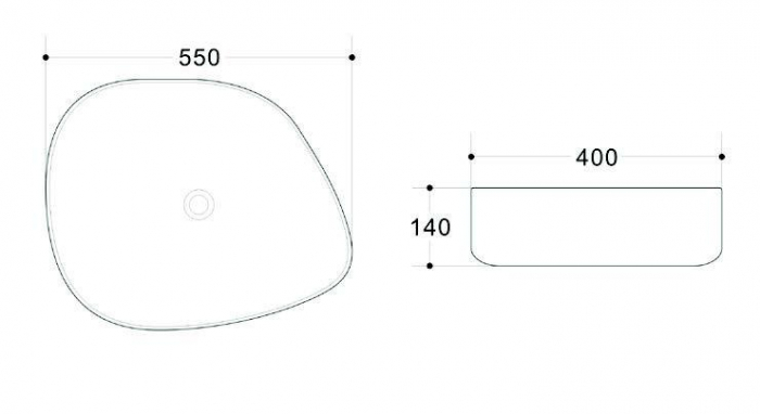 Lavoar oval ODESSA, din porțelan, montaj pe blat 55x40cm - gri exterior / alb interior [2]