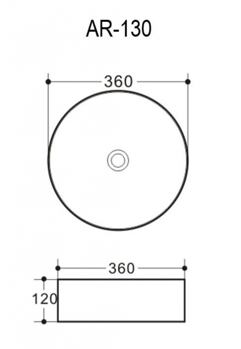 Lavoar rotund NEW ORLEANS, din porțelan, montaj pe blat 36cm - negru, scurgere neagră [2]