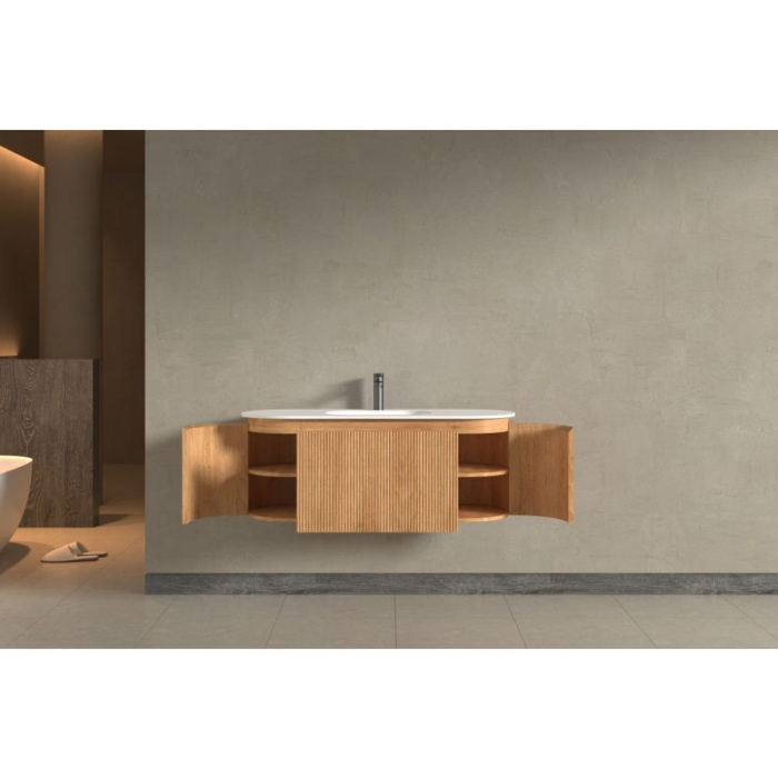 Mobilier SELINA  oval cu lavoar din solid surface - 120 cm -  stejar [4]