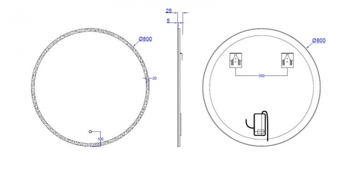 Oglindă LED, lumină reglabilă, dezaburire, 2 db bluetooth, 80cm [3]