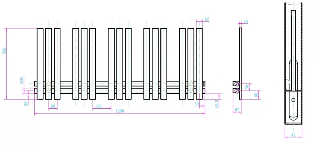 Radiator portprosop HORIZONT GUN METAL, 1355 × 550 mm, 575 W, oțel [2]