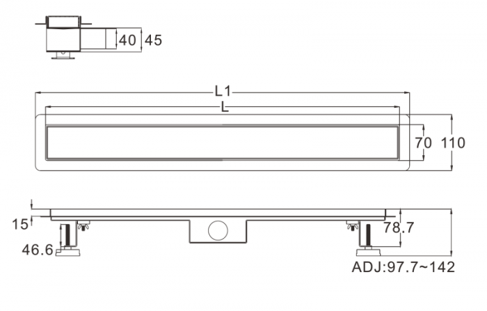 Rigola de scurgere 2in1, din oțel inoxidabil, cu grilă reversibilă, 70cm - crom [5]