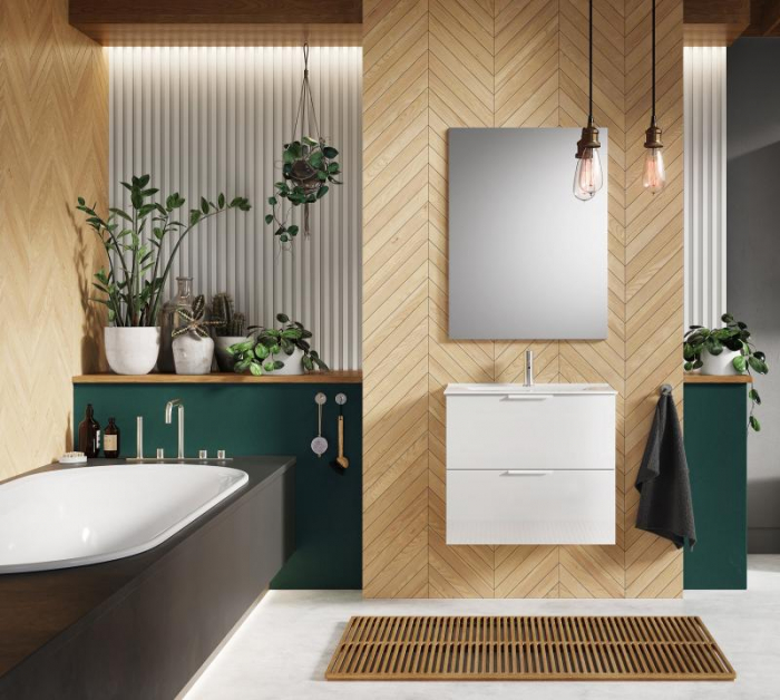 Set Dulap de Baie Alb Lucios - cu Lavoar Încorporat, 80 cm- Etna cu 2 Sertare [2]