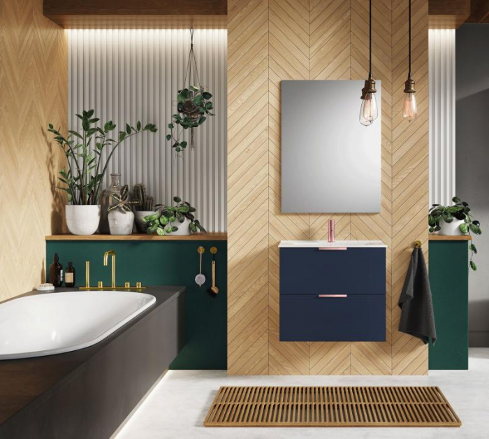 Set Dulap de Baie Navy Blue Mat - cu Lavoar Încorporat, 60 cm- Etna cu 2 Sertare [2]