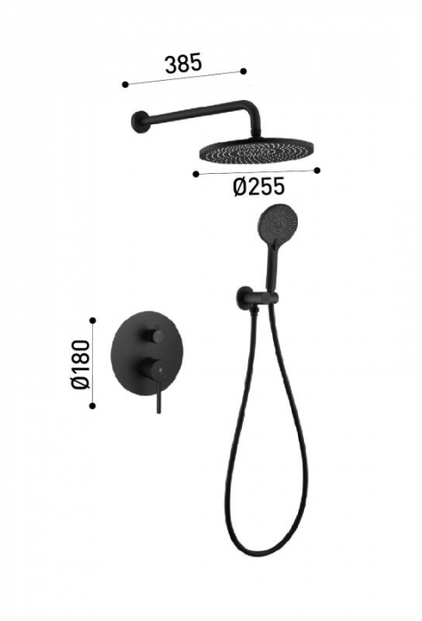 Sistem duș complet PALMFIELD, cu montaj încastrat în perete - negru [3]