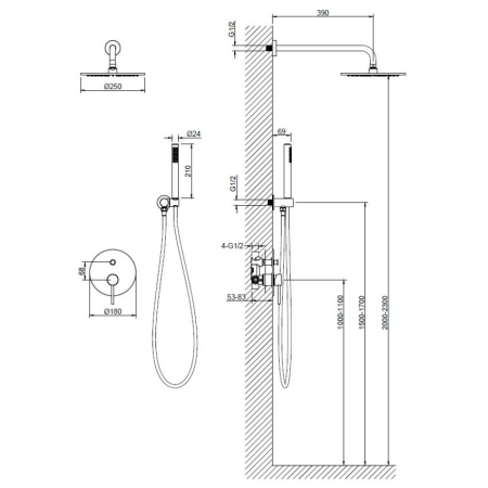 Baterie duș ASTRO încastrat - Auriu [1]