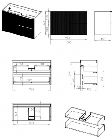 Dulap de baie cu 2 sertare 100x45,3x63,5 -  bej mat - Monterey Glass [3]