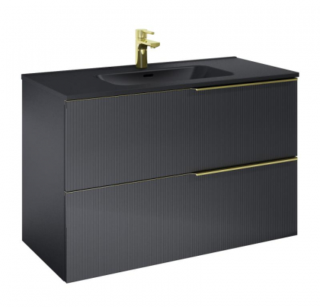 Mobilier baie - Dulap de baie cu 2 sertare 100x45,3x63,5 -  negru mat - Monterey Glass