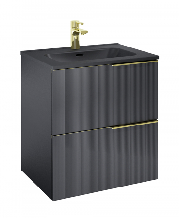 Mobilier baie - Dulap de baie cu 2 sertare 60x45,3x63,5 -  negru mat - Monterey Glass