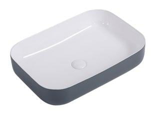 Lavoar asezat pe blat - Lavoar dreptunghiular AURORA, din porțelan, montaj pe blat 60X43cm - gri exterior / alb interior