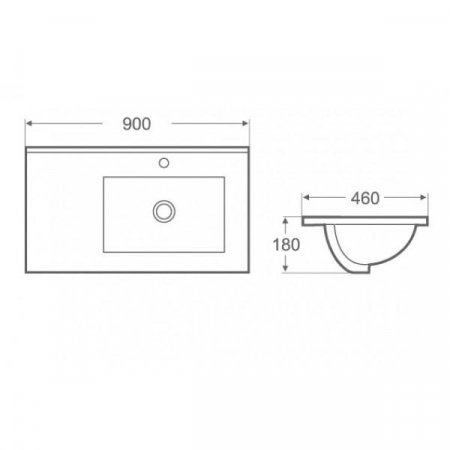 Lavoar dreptunghiular dreapta TEXAS, din porțelan, încorporabil, 90x46cm - alb [1]