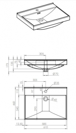 Lavoar dreptunghiular MAXXI, din porțelan, încorporabil 60X46cm - alb [2]