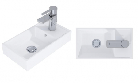 Lavoar dreptunghiular MINI, din porțelan, cu mobilier albastru mat, 40x22,5cm - alb [2]