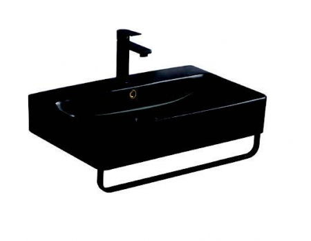 Lavoar dreptunghiular PLANO, din porțelan, cu suport prosoape, cu scurgere neagră 60X42cm - negru [0]