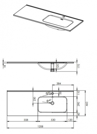 Lavoar încorporabil 120cm (80+40) dreapta - SKAPPA [3]