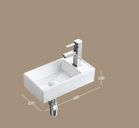 Lavoar mini dreptunghiular AUSTIN, pe partea dreaptă, montaj în perete 40x22cm  - alb [2]