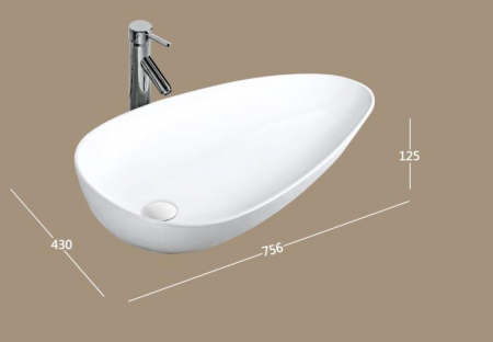 Lavoar oval ATLANTA, din porțelan, montaj pe blat, 75,5x43cm - alb [1]