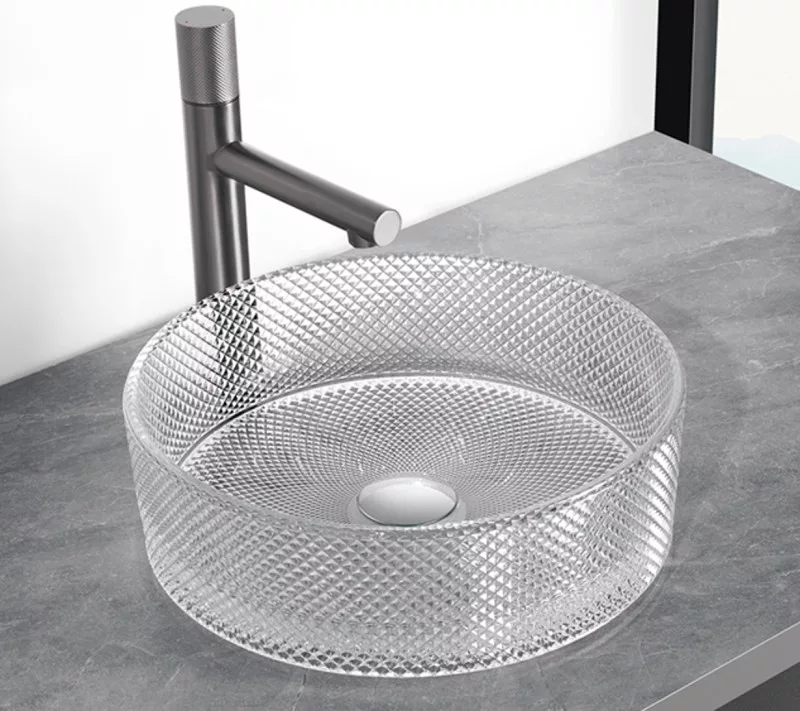 Lavoar din sticla - Lavoar rotund BRILLA din sticlă, montaj pe blat, 36x36x11cm – Transparent