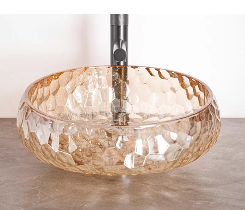 Lavoar din sticla - Lavoar rotund PRISMA ORA, din sticlă, montaj pe blat, 36x36x11cm – chihlimbar