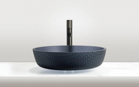 Lavoar rotund RUBEN, din sticlă, montaj pe blat, 42x42x11cm - gri inchis mat [1]