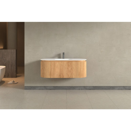 Mobilier SELINA  oval cu lavoar din solid surface - 120 cm -  stejar [1]