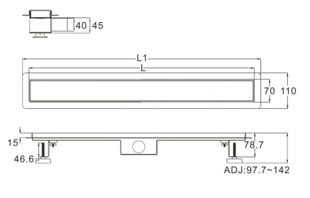 Rigolă de scurgere 2în1, din oțel inoxidabil, cu grilă reversibilă, 90cm - crom [5]