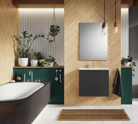 Set Dulap de Baie Antracit Mat - cu Lavoar Încorporat, 80 cm- Etna cu 2 Sertare [1]