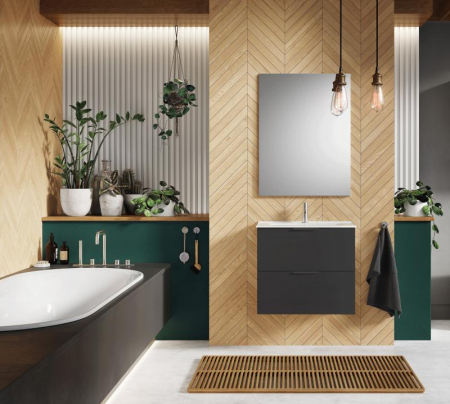 Set Dulap de Baie cu Lavoar Încorporat - Antracit Mat, 60 cm- Etna cu 2 Sertare [2]