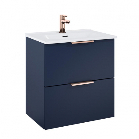 Mobilier baie - Set Dulap de Baie Navy Blue Mat - cu Lavoar Încorporat, 60 cm- Etna cu 2 Sertare