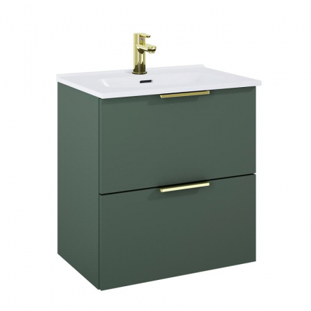 Mobilier baie - Set Dulap de Baie Verde Mat - cu Lavoar Încorporat, 60 cm- Etna cu 2 Sertare