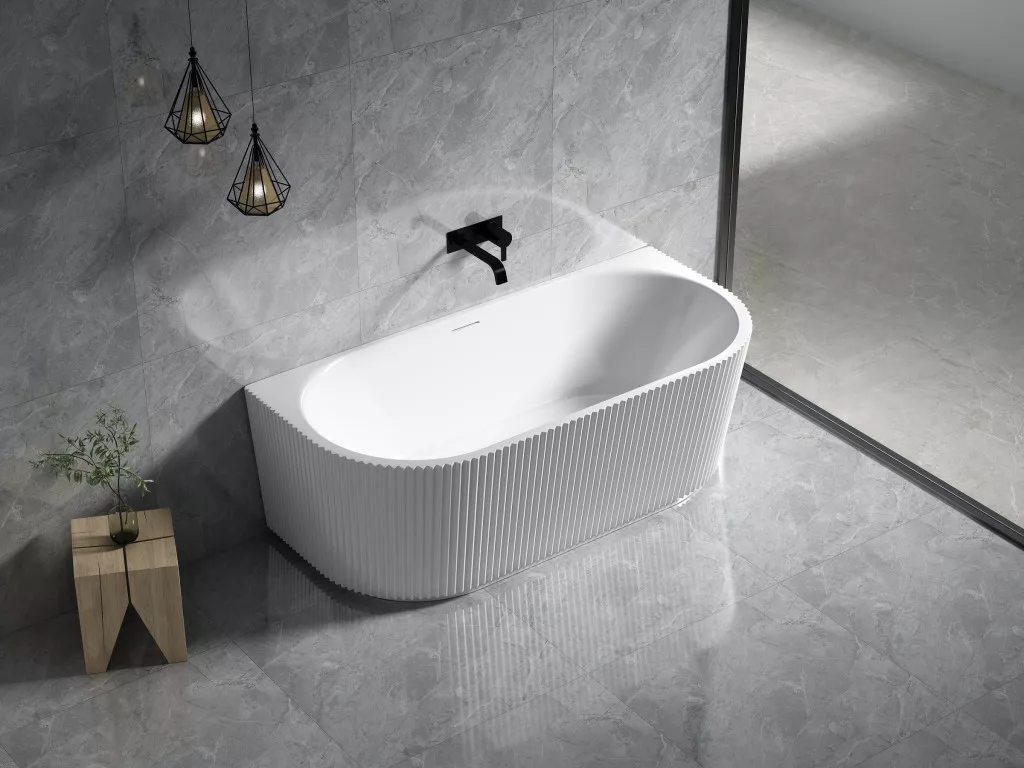 Baie - WARNO – Cadă freestanding pentru montaj la perete, alb lucios