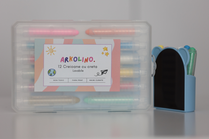 Pachet Creioane cu Creta Lavabila 12 Buc + Suport Magnetic Albastru – Non-Toxice, Suport Retractabil [2]