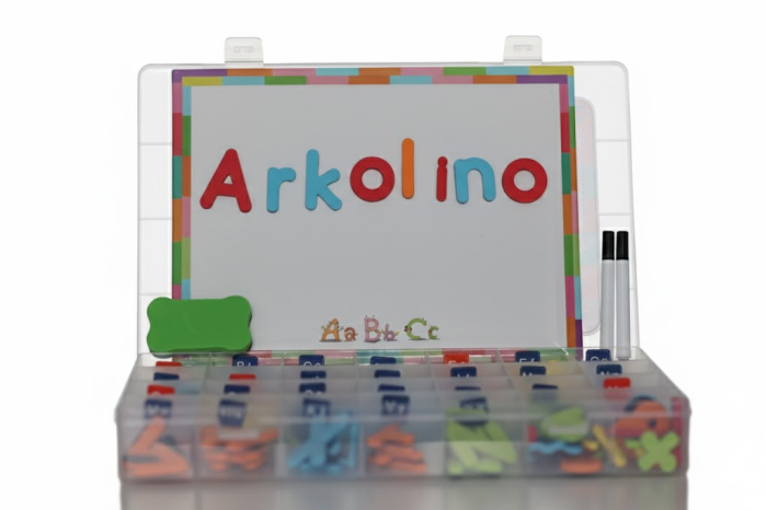 Set Educativ Alfabet Magnetic, 121 piese, Tabla magnetica dubla, Joc Educativ Montessori copii [2]